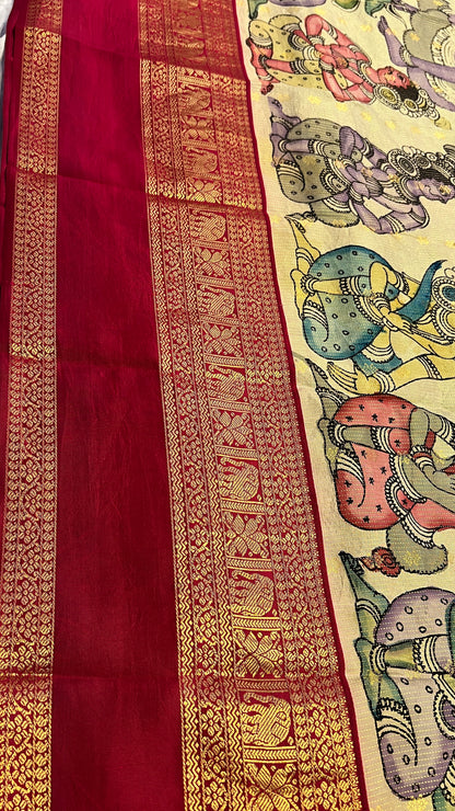 Pen Kalamkari Kanchi Pattu Saree