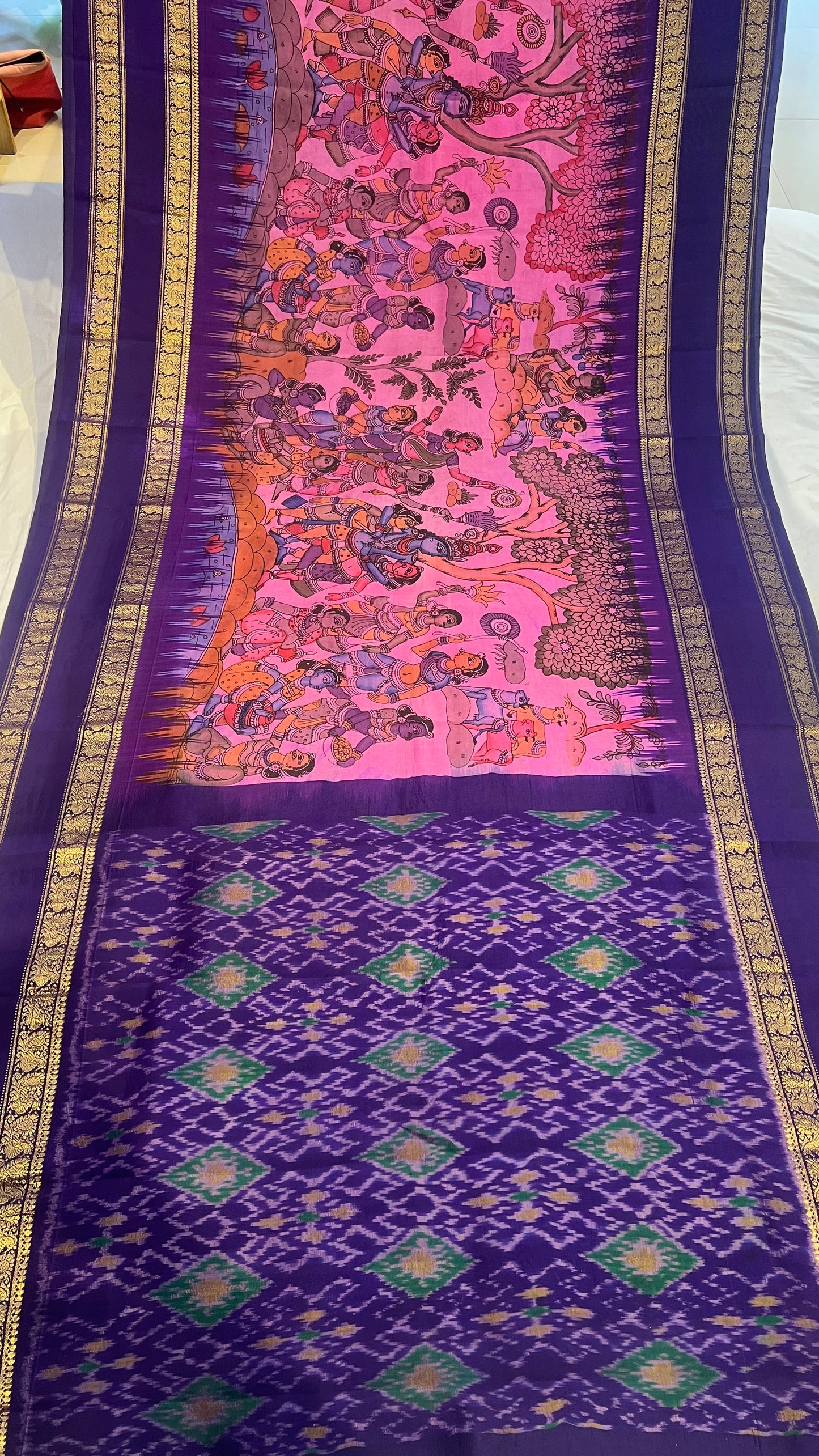 Ikkat Kanchi Gap Border saree