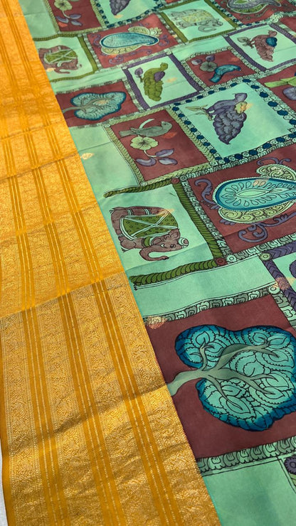 Pen Kalamkari Kanchi Pattu Saree