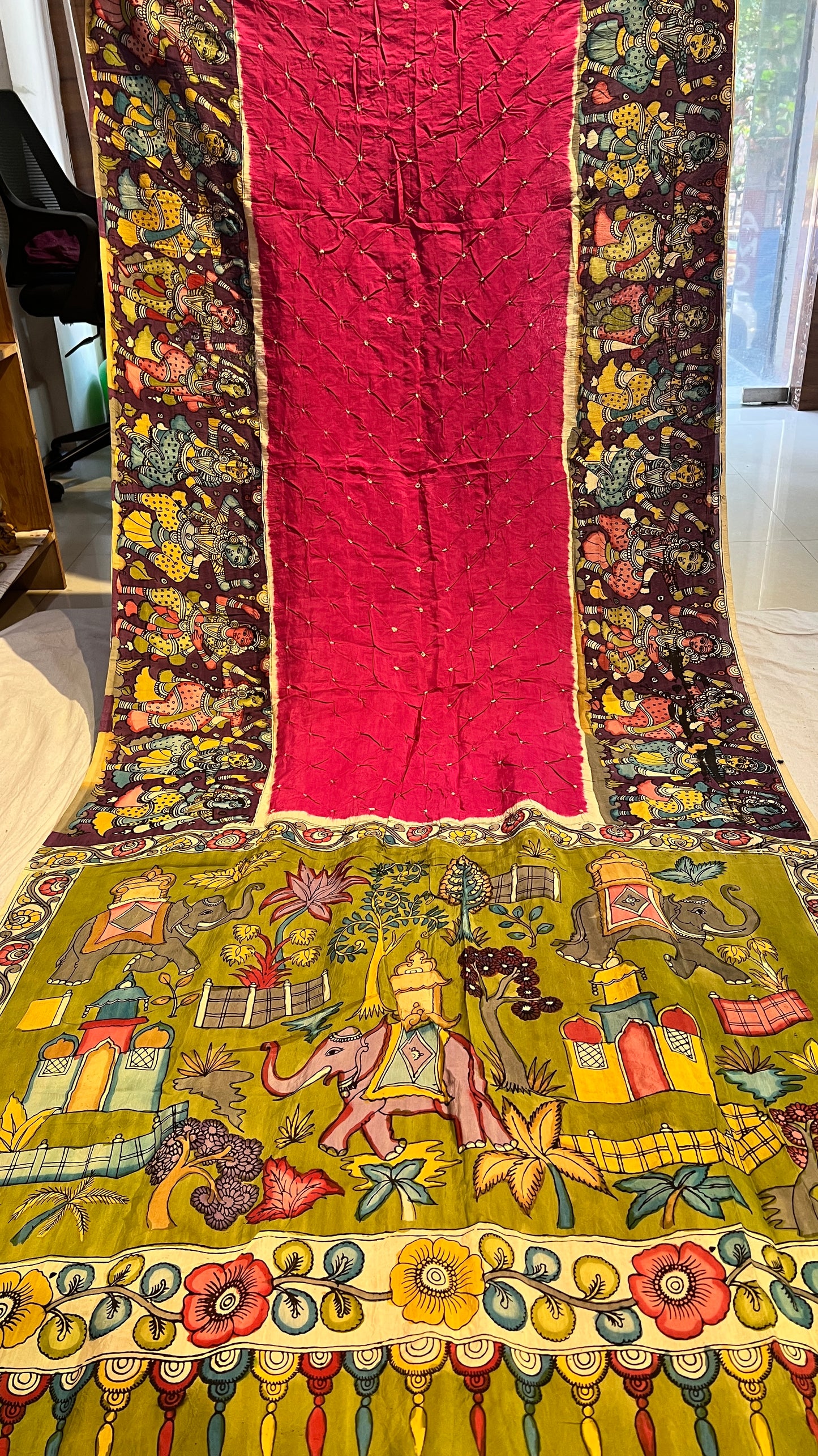Pen Kalamkari Bandhini Saree