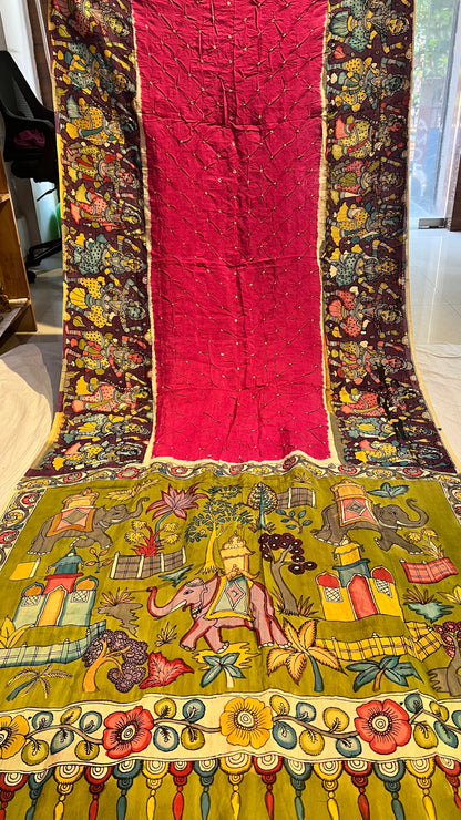 Pen Kalamkari Bandhini Saree