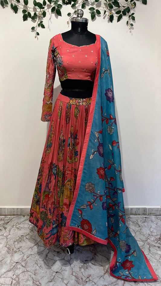 Dark Peach Animal Concept Lehenga