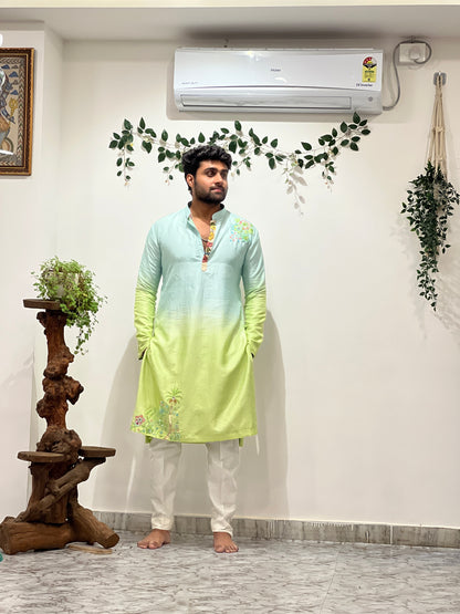 Double Shade Maggam Kurta – Kalamkari Collar