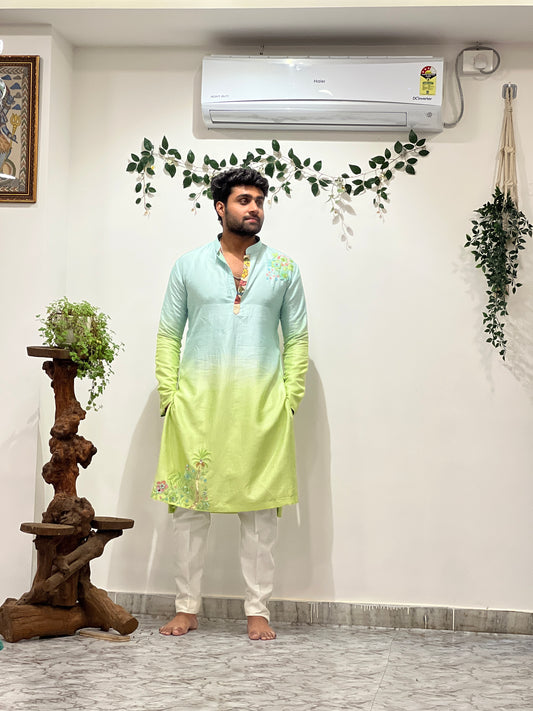 Double Shade Maggam Kurta – Kalamkari Collar