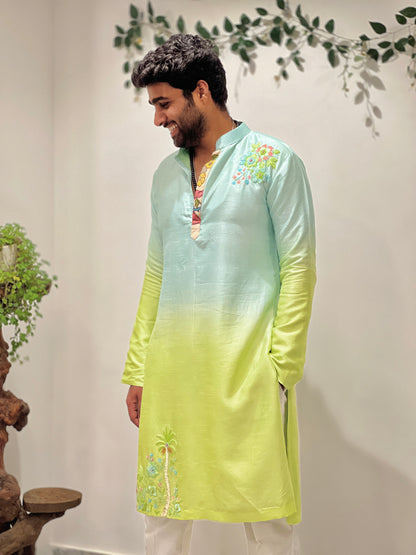 Double Shade Maggam Kurta – Kalamkari Collar
