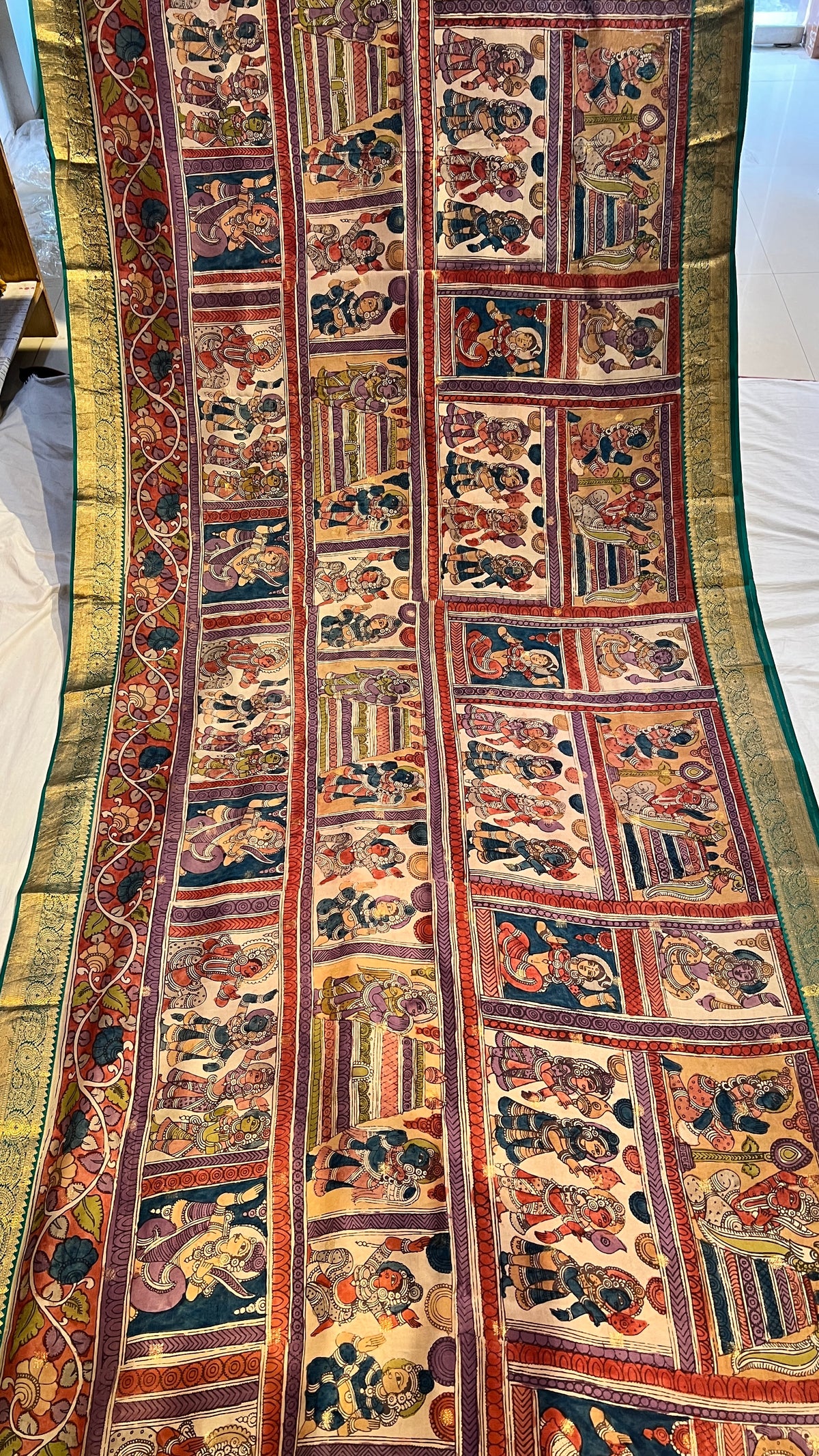 Pen Kalamkari Kanchi Pattu Saree