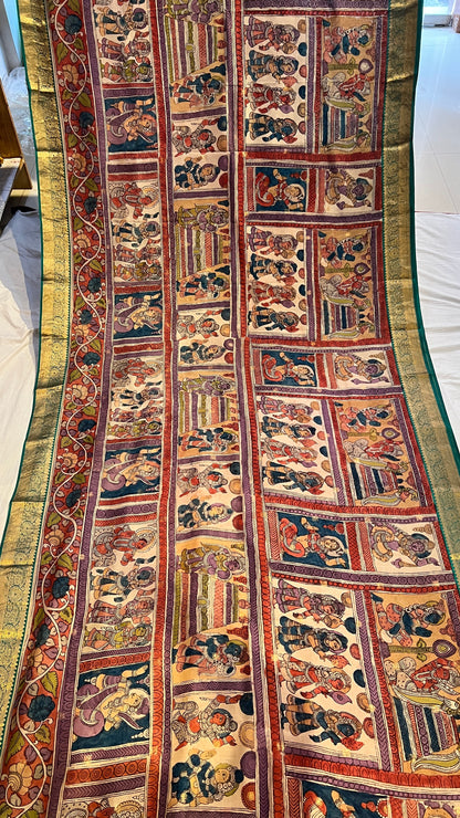 Pen Kalamkari Kanchi Pattu Saree