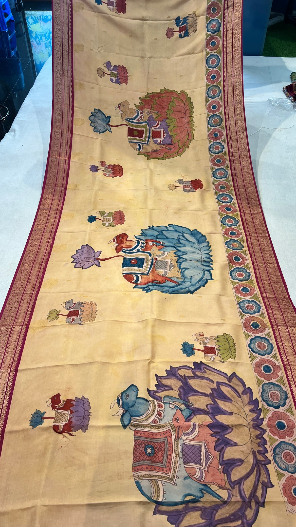 Pen Kalamkari Kanchi Pattu Saree