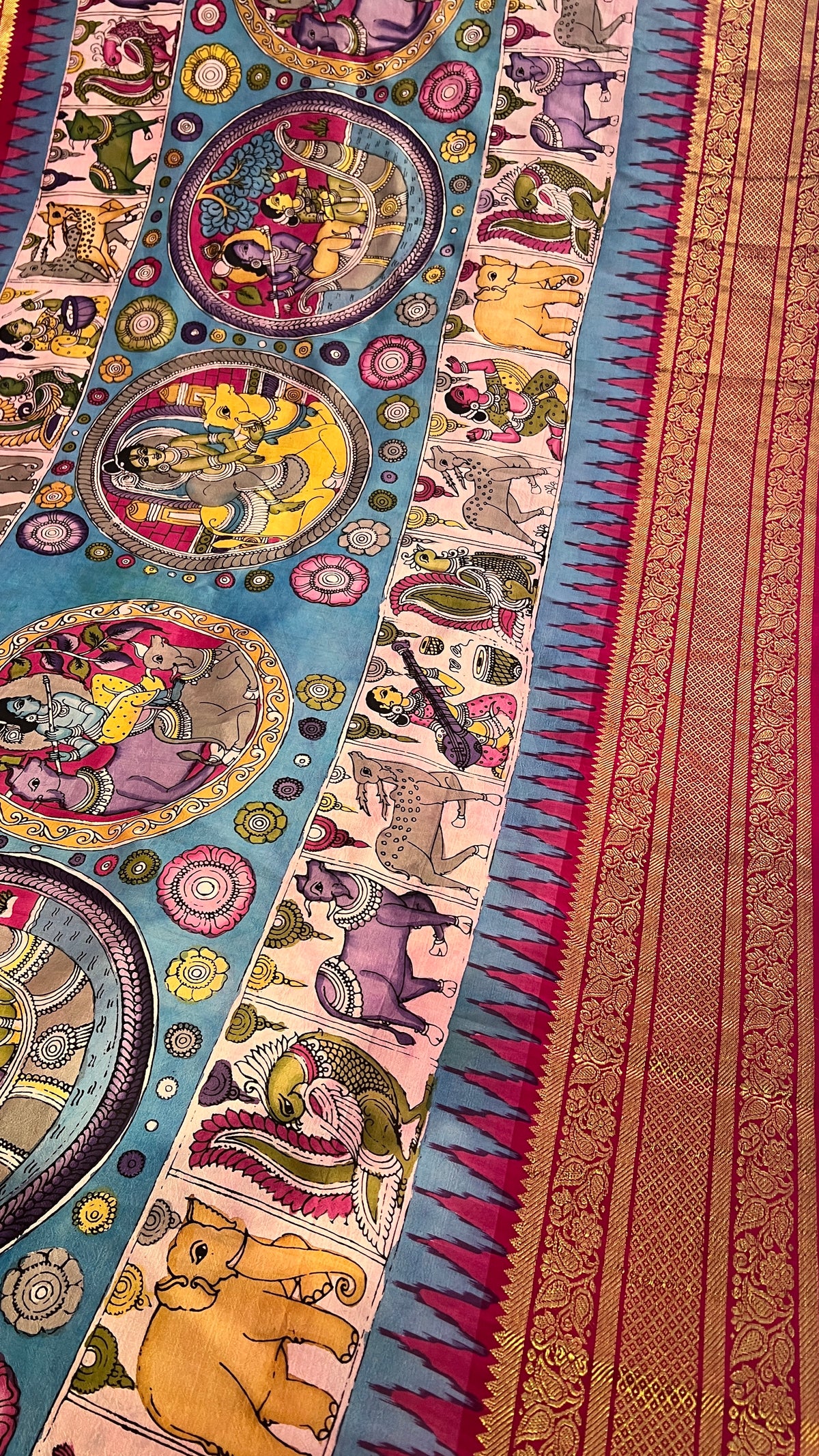 Pen Kalamkari Ikkath Pattu Kanchi Border Saree