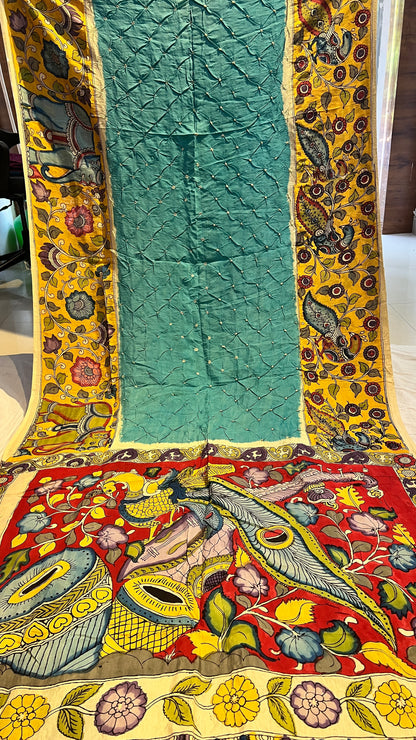 Pen Kalamkari Bandhini Saree