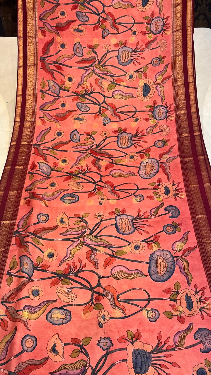 Pen Kalamkari Kanchipattu saree