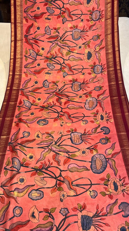 Pen Kalamkari Kanchipattu saree