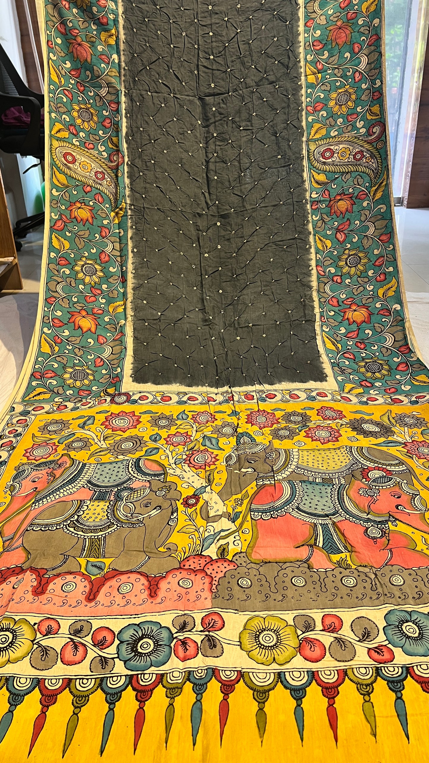 Pen Kalamkari Bandhini Saree