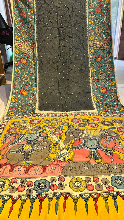 Pen Kalamkari Bandhini Saree