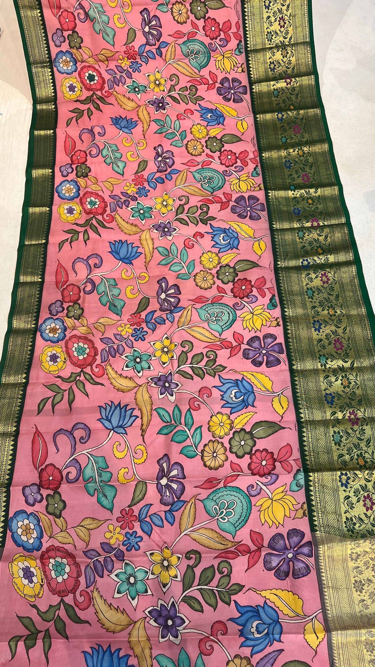 Pen Kalamkari Meenakari Border Kanchi Pattu Saree