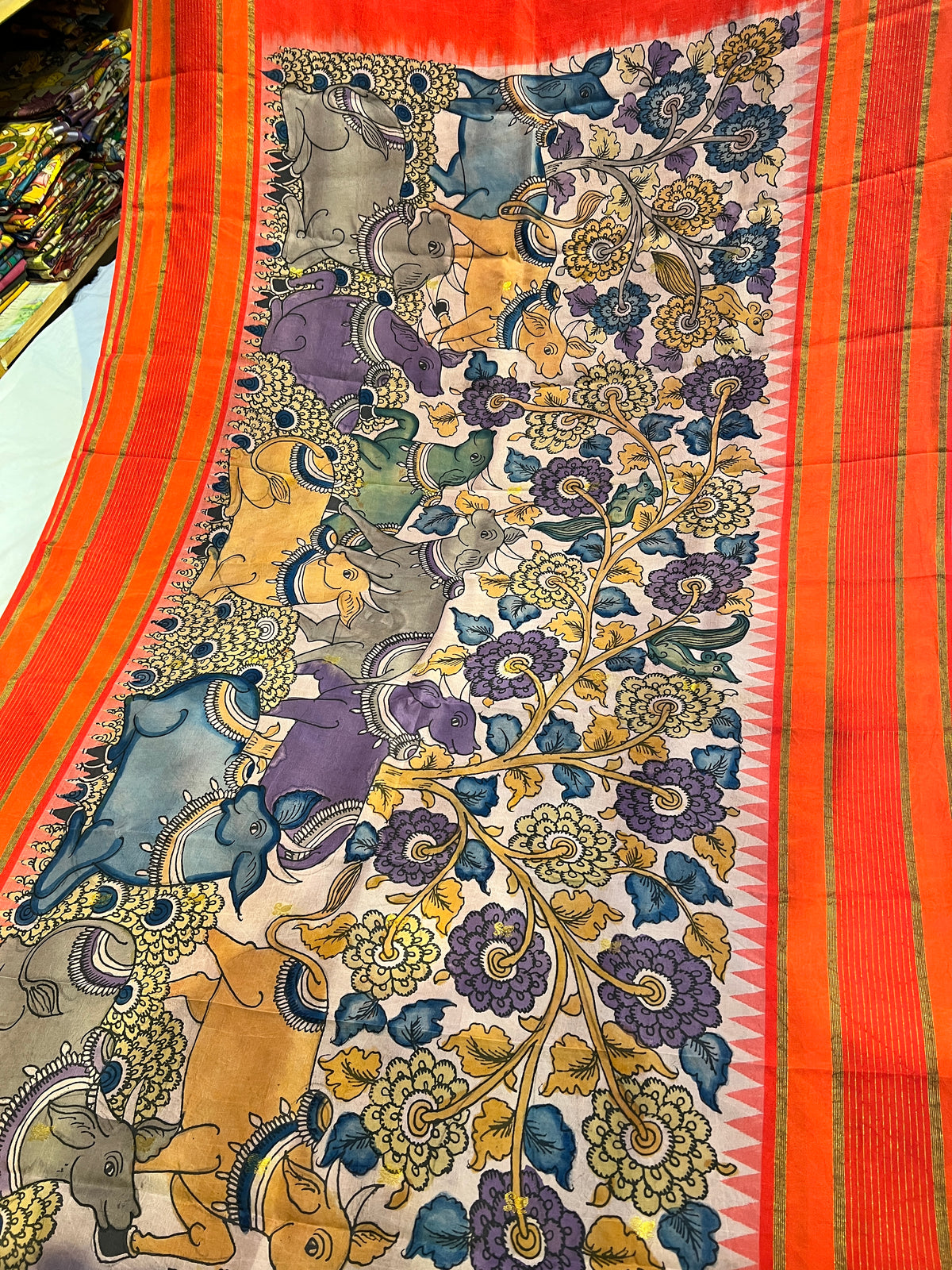 Pen Kalamkari Kanchi Pattu Saree