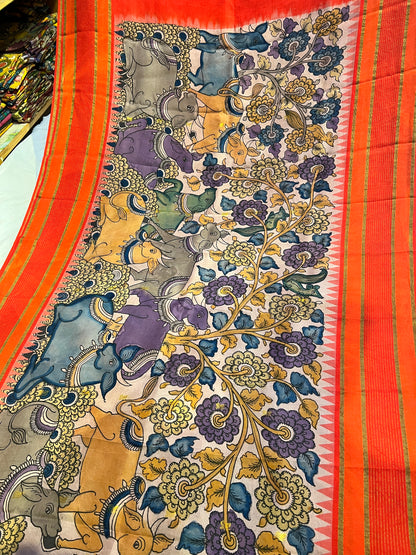 Pen Kalamkari Kanchi Pattu Saree