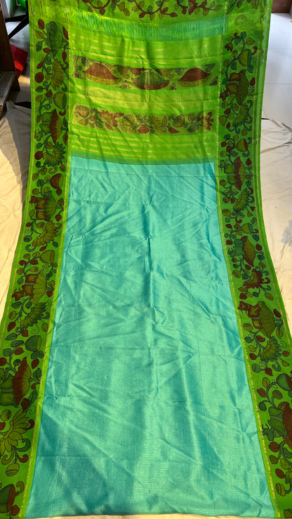 Pen Kalamkari Elegance on Pure Kanchi Pattu