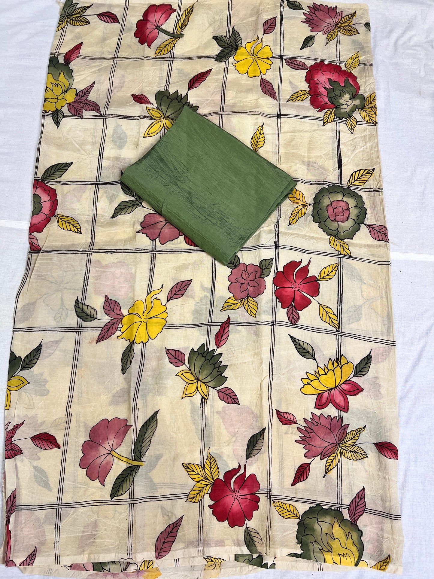 Pen kalamkari Bangalore silk 2 piece set