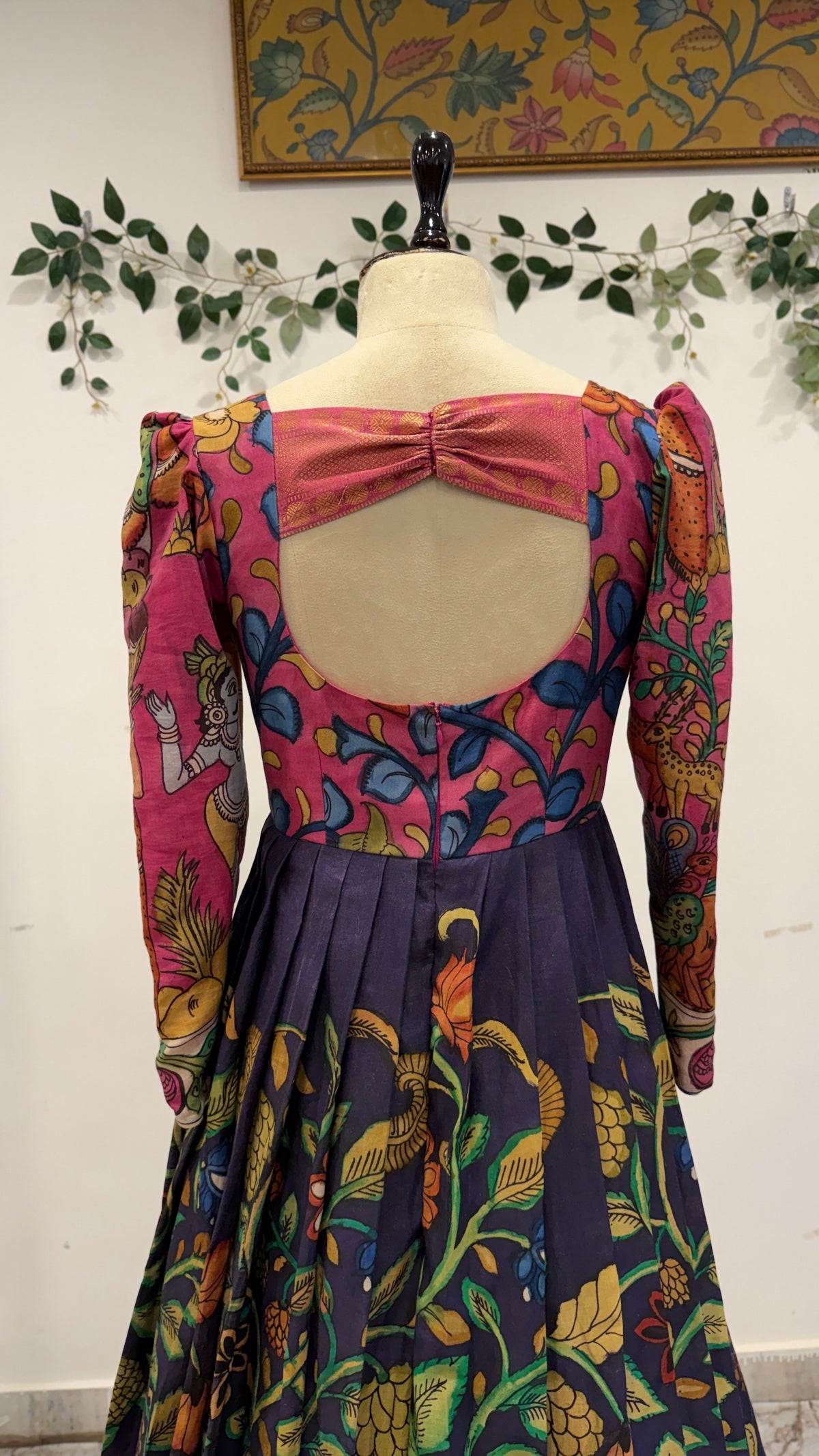 Pen Kalamkari Bangalore Silk Long Frock