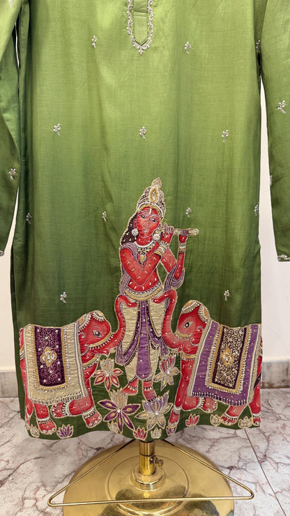 Pen Kalamkari Appliqué Work – Dual Shade Kurta Set