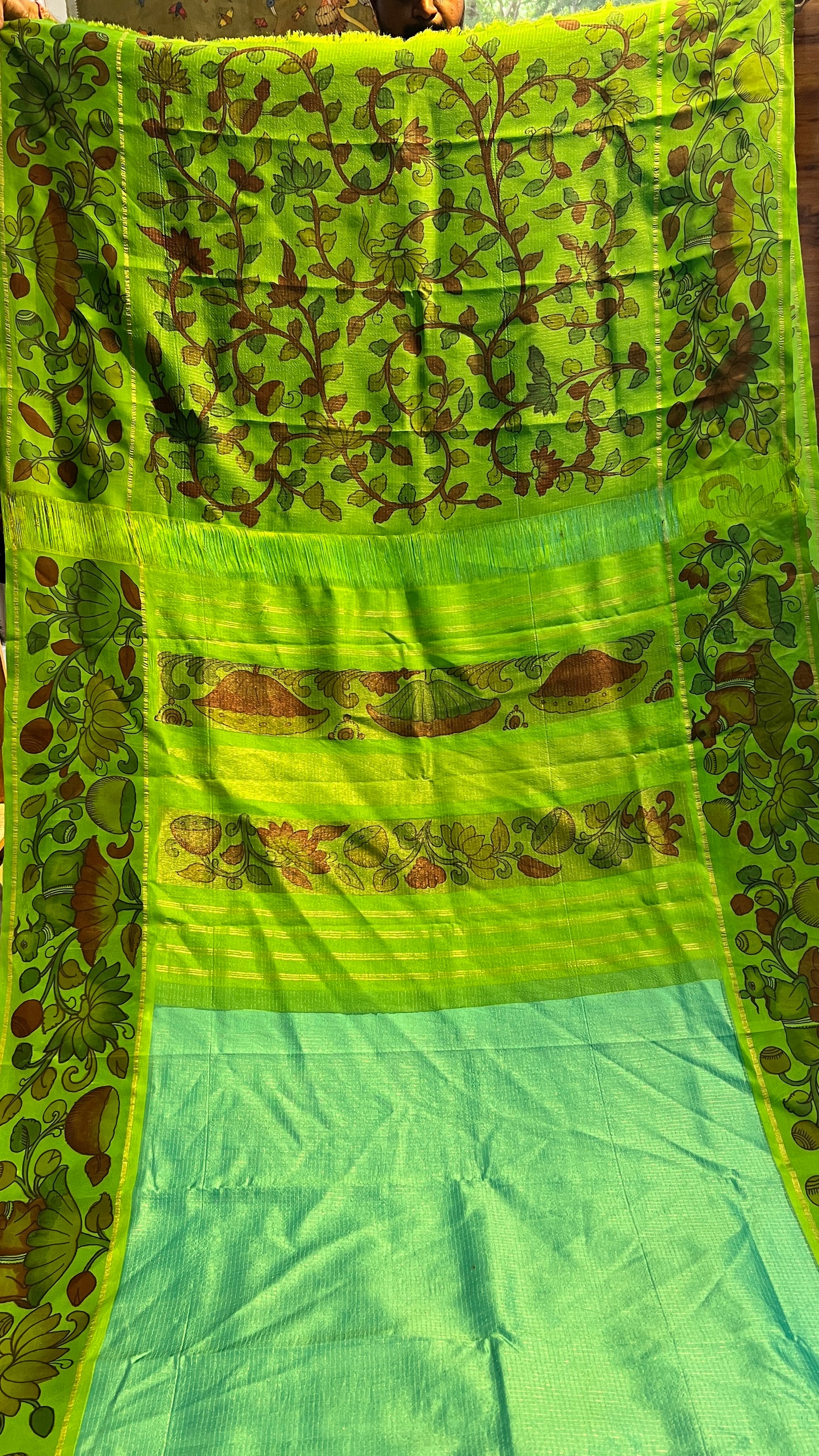 Pen Kalamkari Elegance on Pure Kanchi Pattu