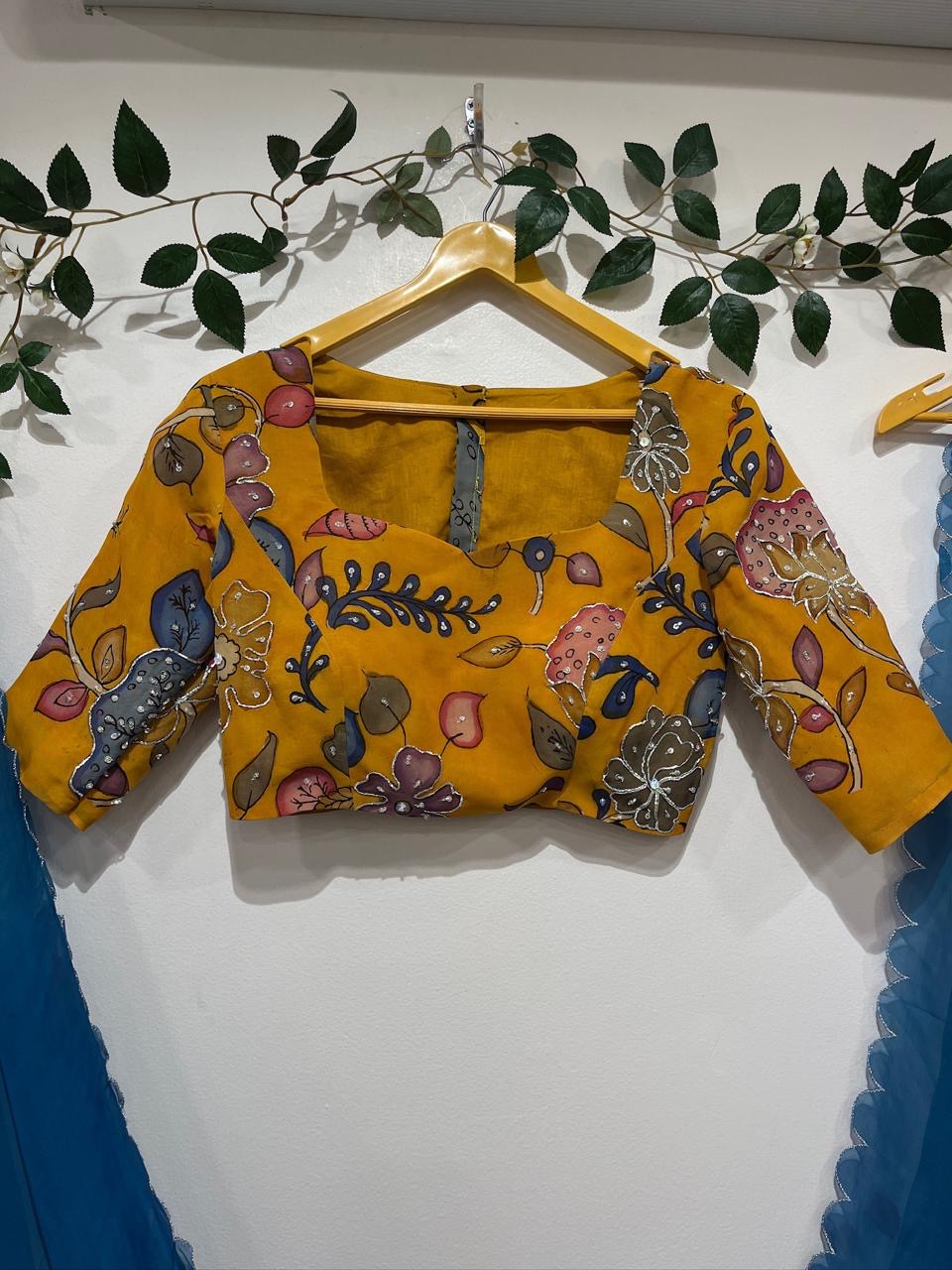 Blue Kalamkari Organza Elegance