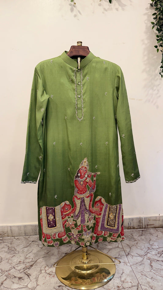 Pen Kalamkari Appliqué Work – Dual Shade Kurta Set