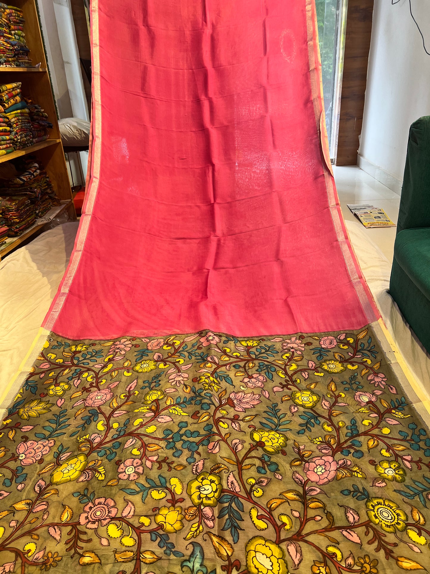 Pen Kalamkari Mangalagiri Silk Saree