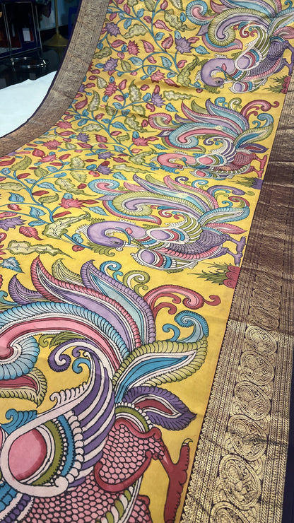Pen Kalamkari Kanchi Pattu Saree