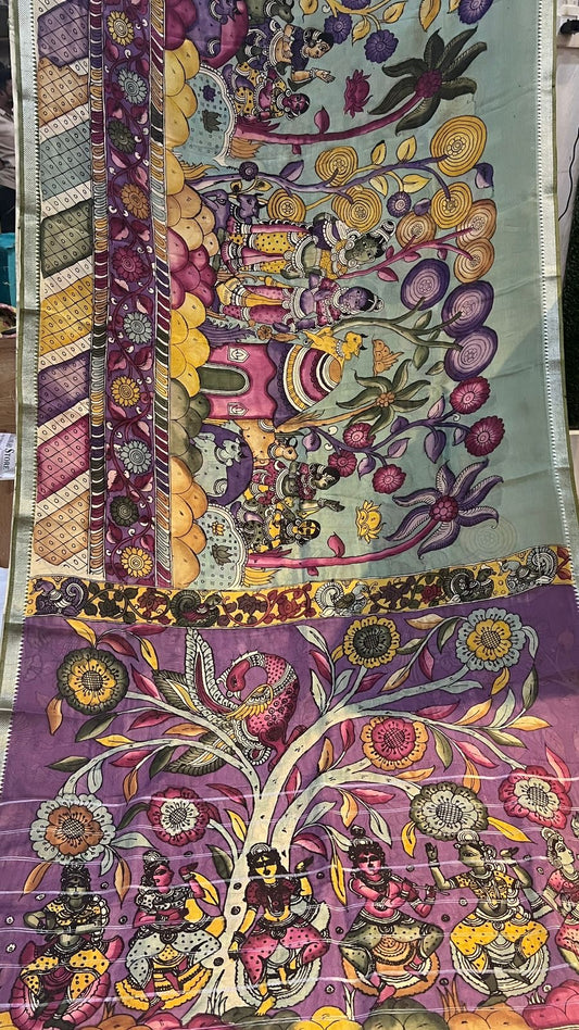 Pen Kalamkari Mangalagiri Silk Saree