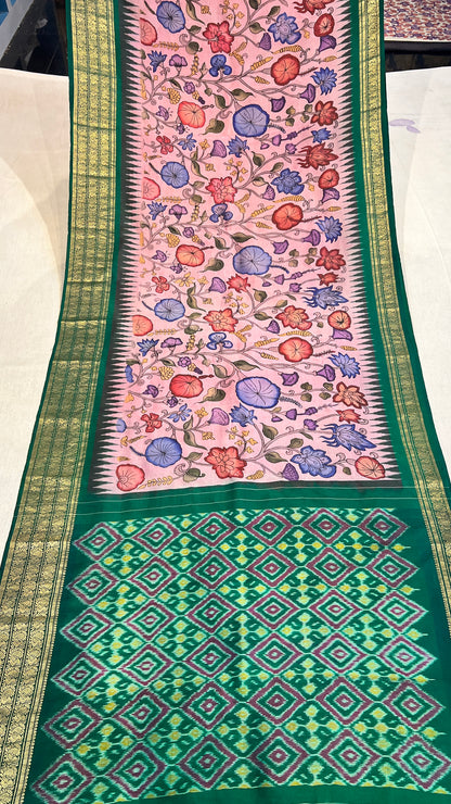 Pen Kalamkari Ikkath Pattu Kanchi Border Saree