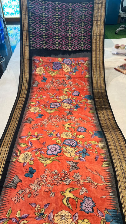 Pen kalamkari ikkath pattu saree
