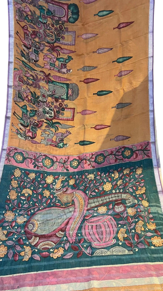 Pen Kalamkari Mangalagiri Silk Saree