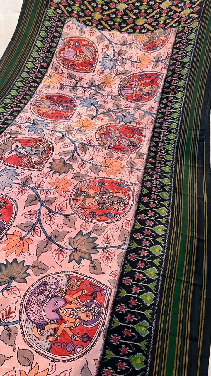 Pen Kalamkari Patola Weaving Ikkath Saree
