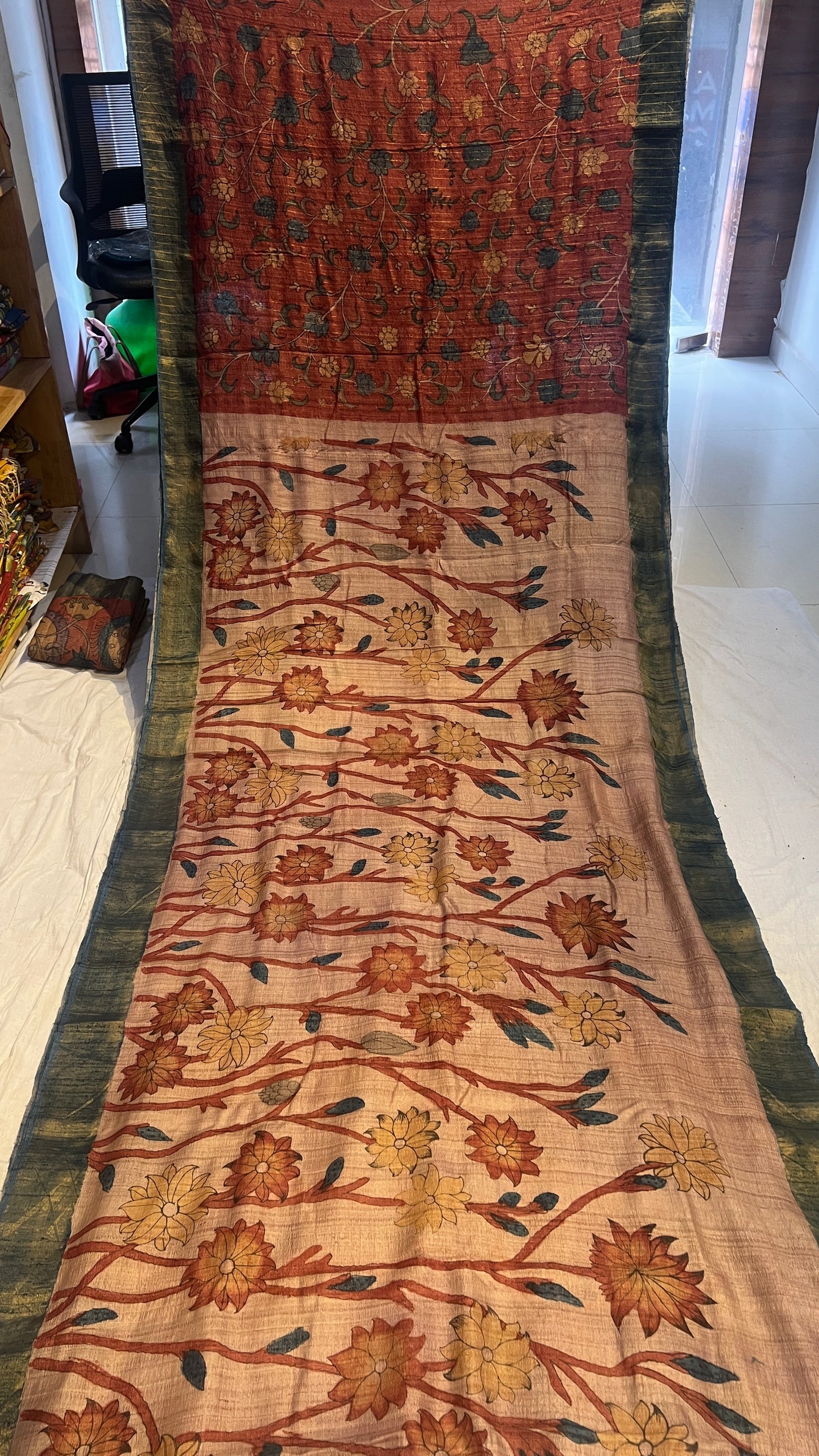 Pen Kalamkari Desi Tussar Saree