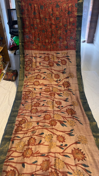 Pen Kalamkari Desi Tussar Saree