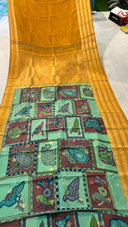Pen Kalamkari Kanchi Pattu Saree