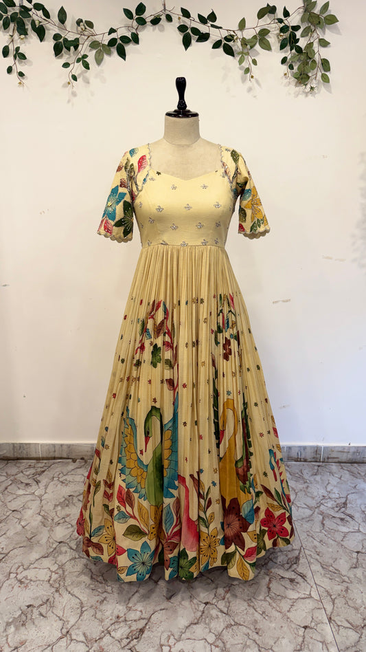 Pen Kalamkari Cranes Frock