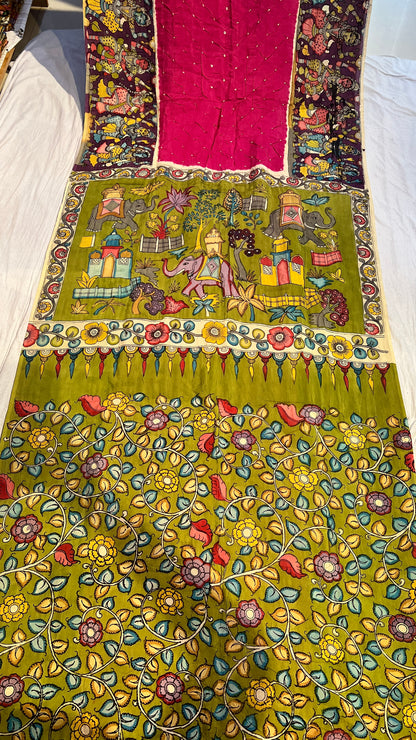 Pen Kalamkari Bandhini Saree
