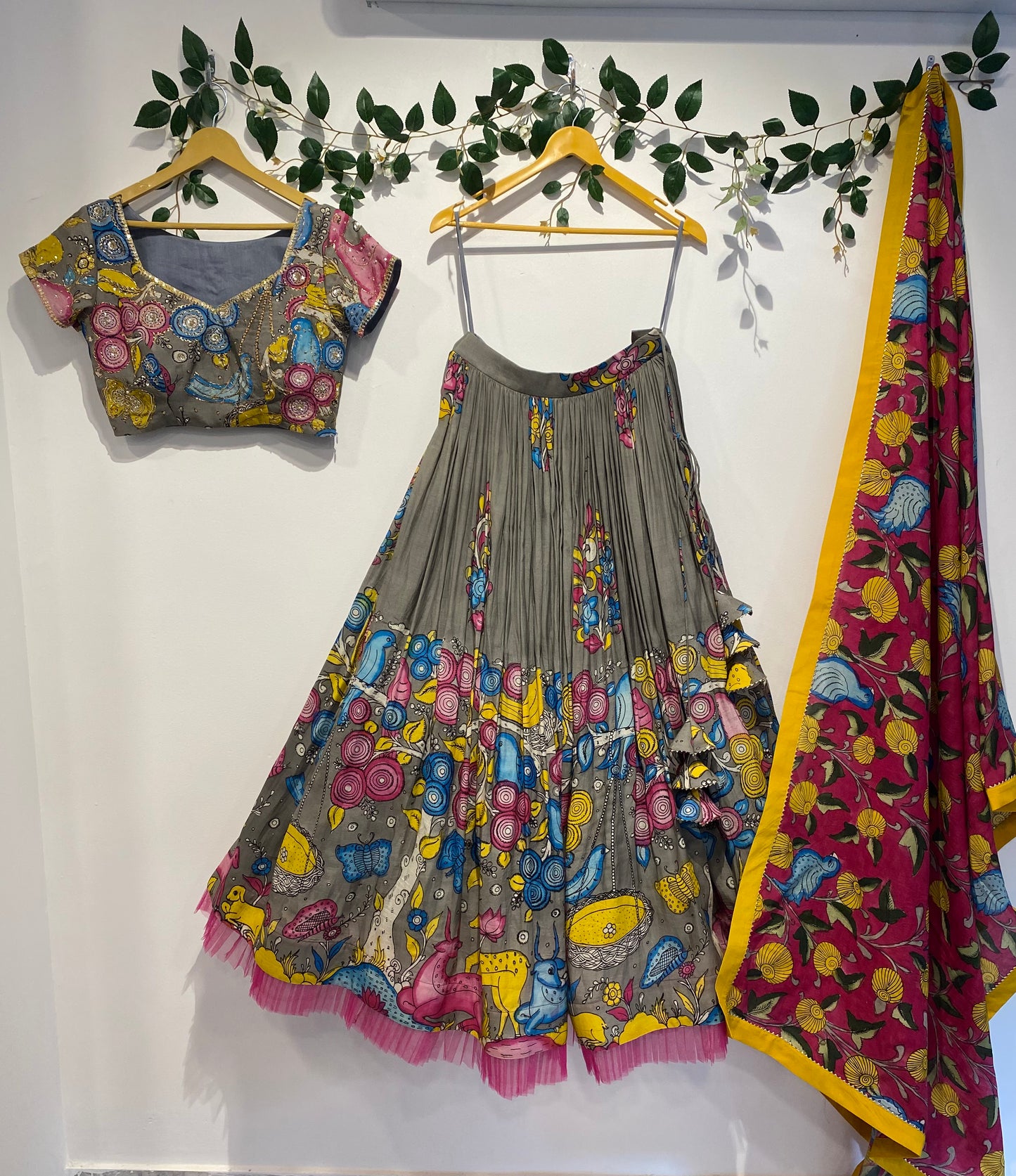 Grey Color Kalamkari Lehenga