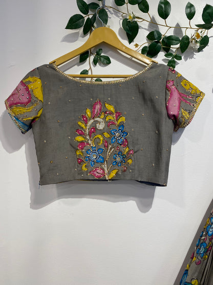 Grey Color Kalamkari Lehenga