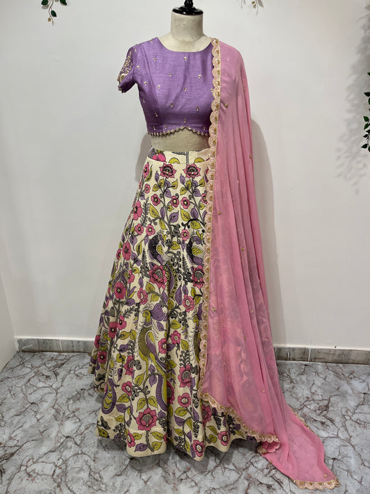 Half White Kali Pattern Lehenga