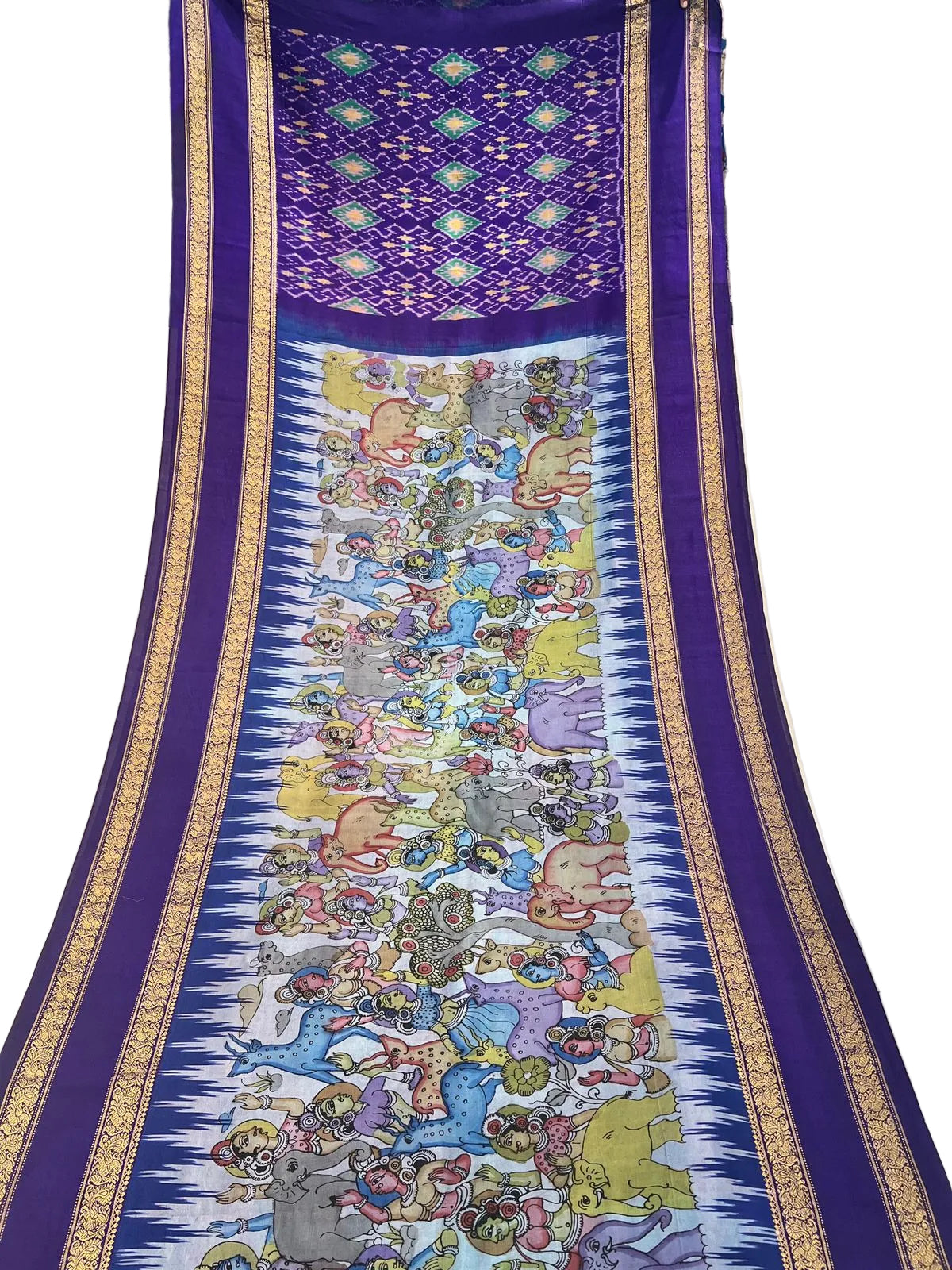 Ikkat Kanchi Gap Border saree