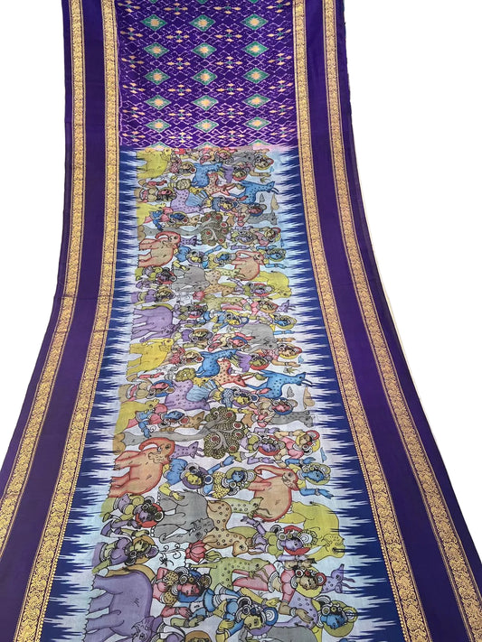 Ikkat Kanchi Gap Border saree