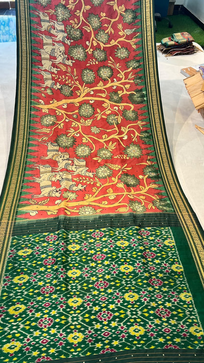 Pen kalamkari ikkath pattu saree