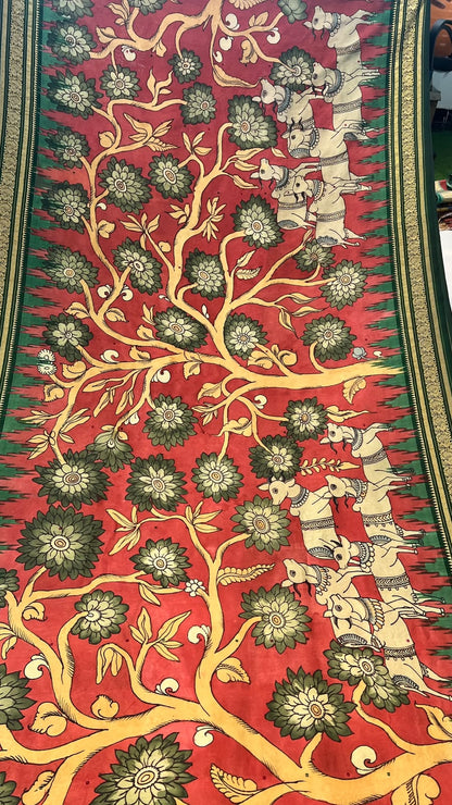 Pen kalamkari ikkath pattu saree