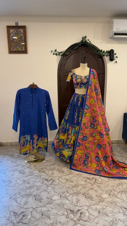Royal Blue Animal concept lehenga and kurta