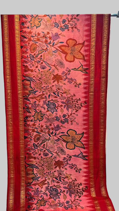 Ikkat Kanchi Gap Border saree