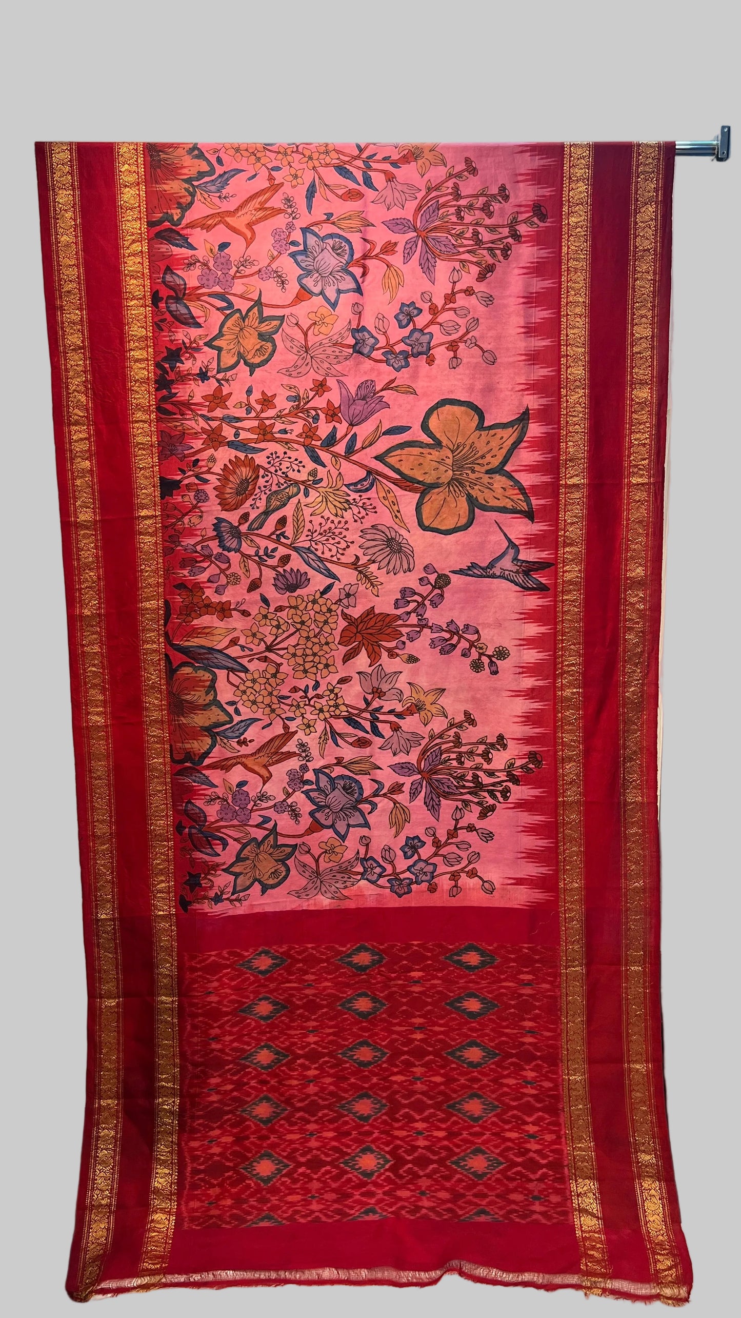 Ikkat Kanchi Gap Border saree